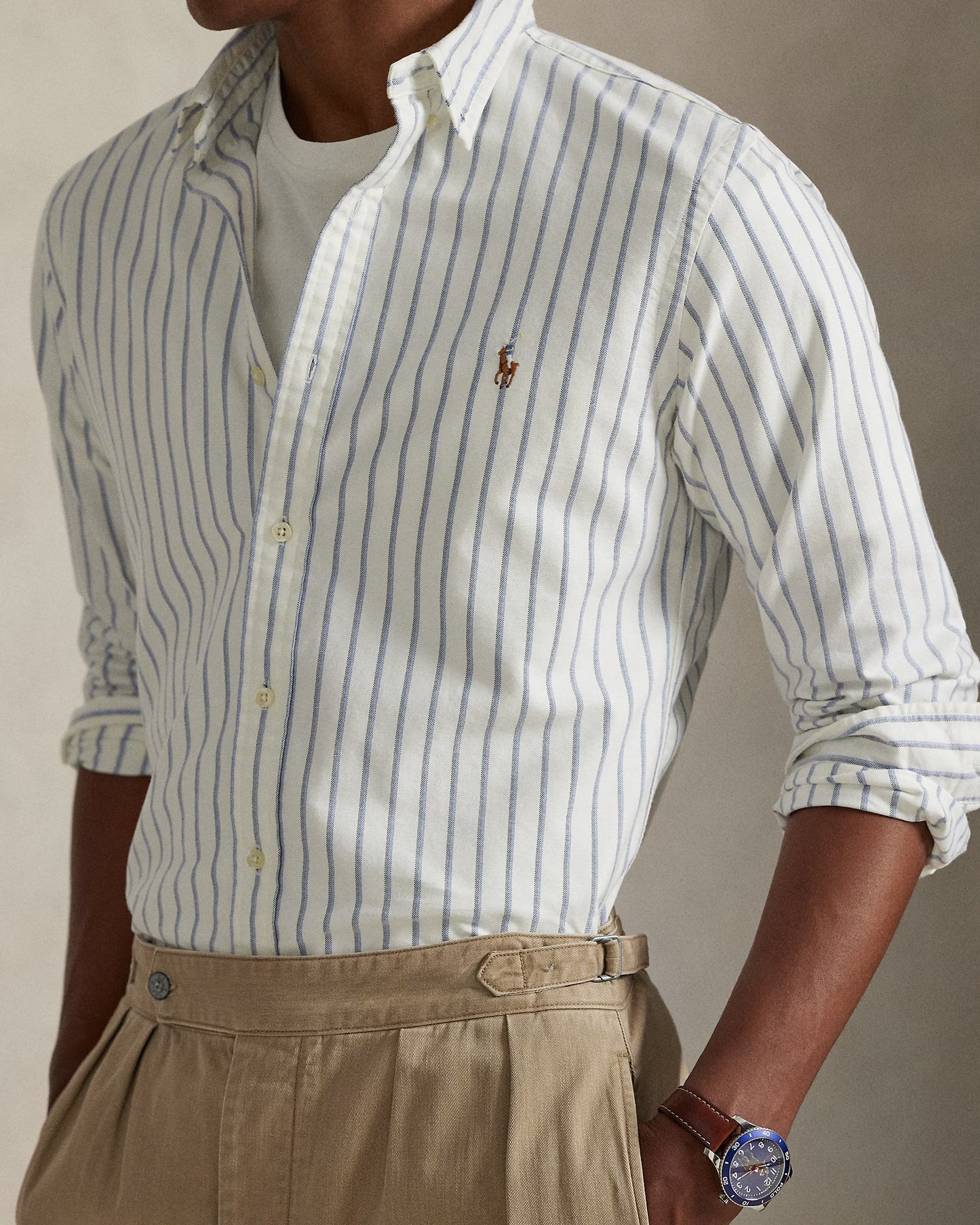 Ralph Lauren White Blue Striped Oxford Cotton Shirt