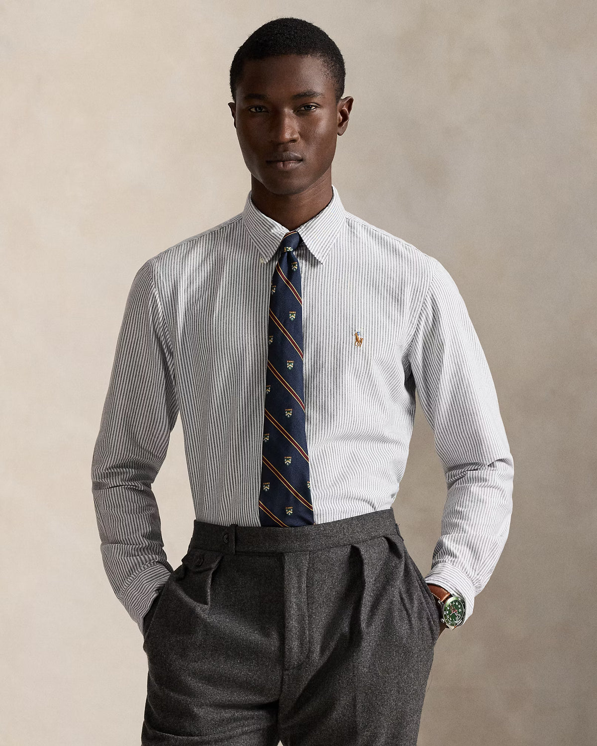 Ralph Lauren Oxford Cotton Striped Grey White Shirt