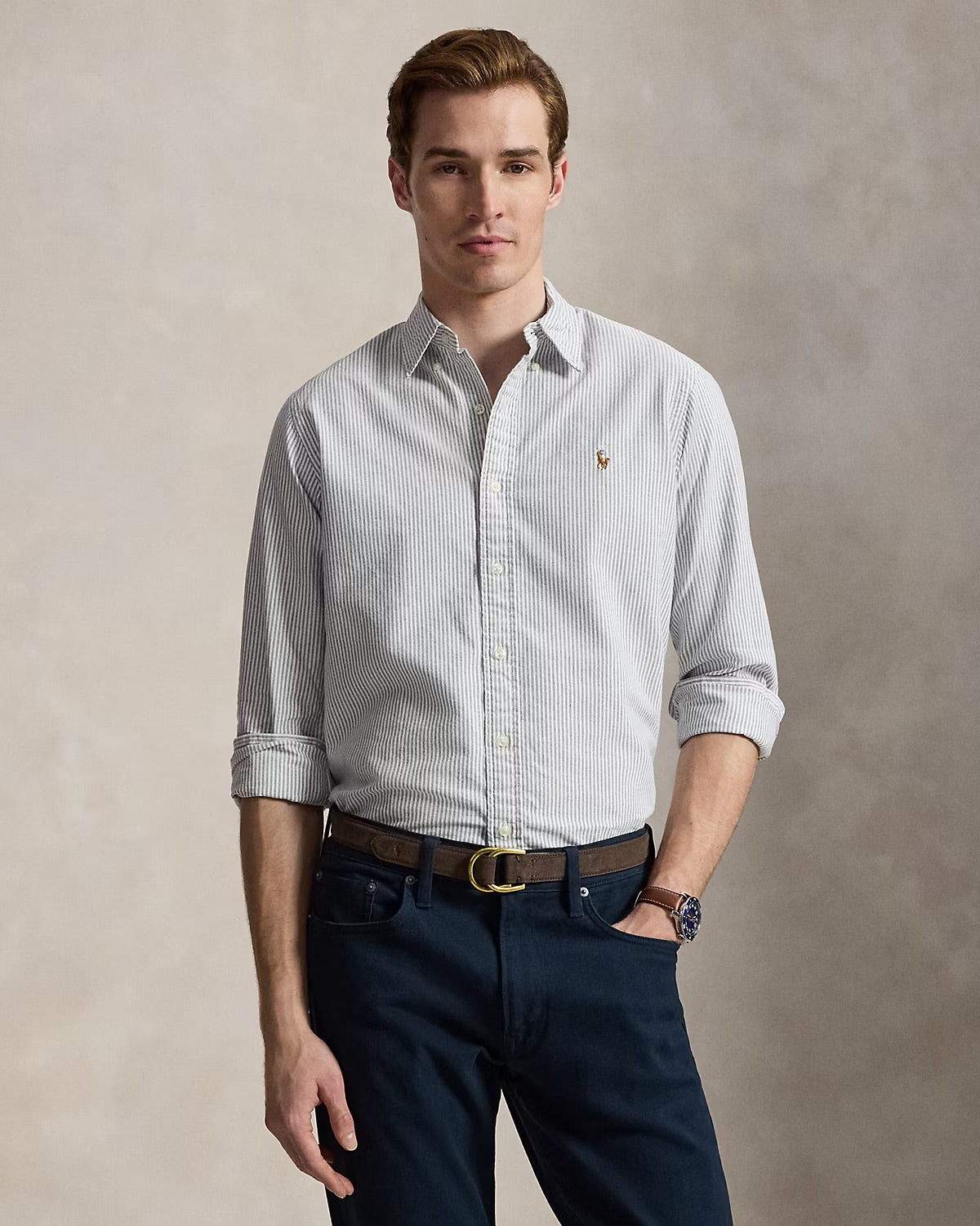 Ralph Lauren Blue White Striped Oxford Cotton Shirt
