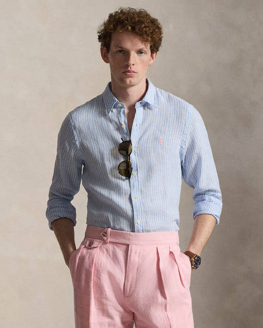 Ralph Lauren Striped Blue White Linen Shirt