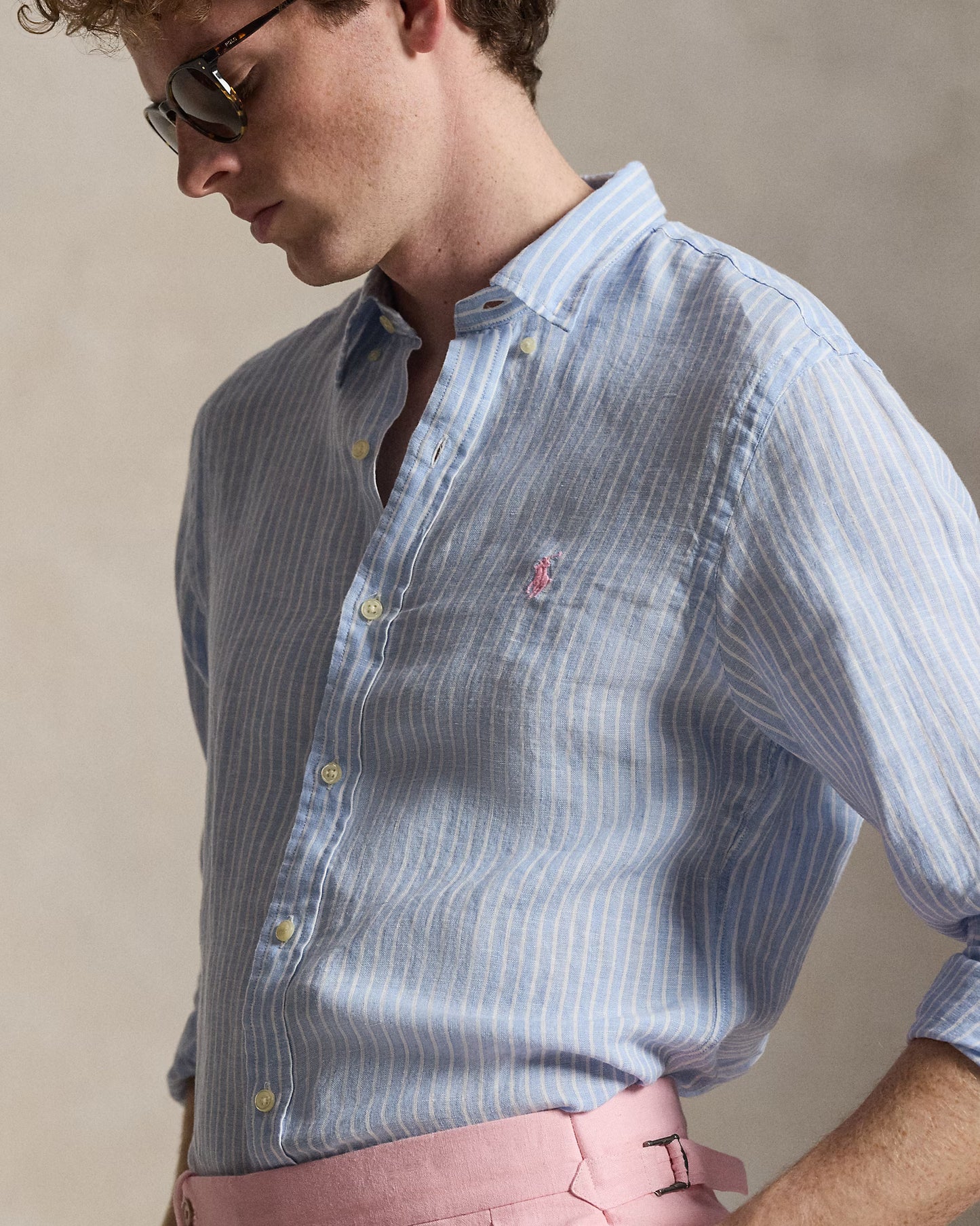 Ralph Lauren Striped Blue White Linen Shirt