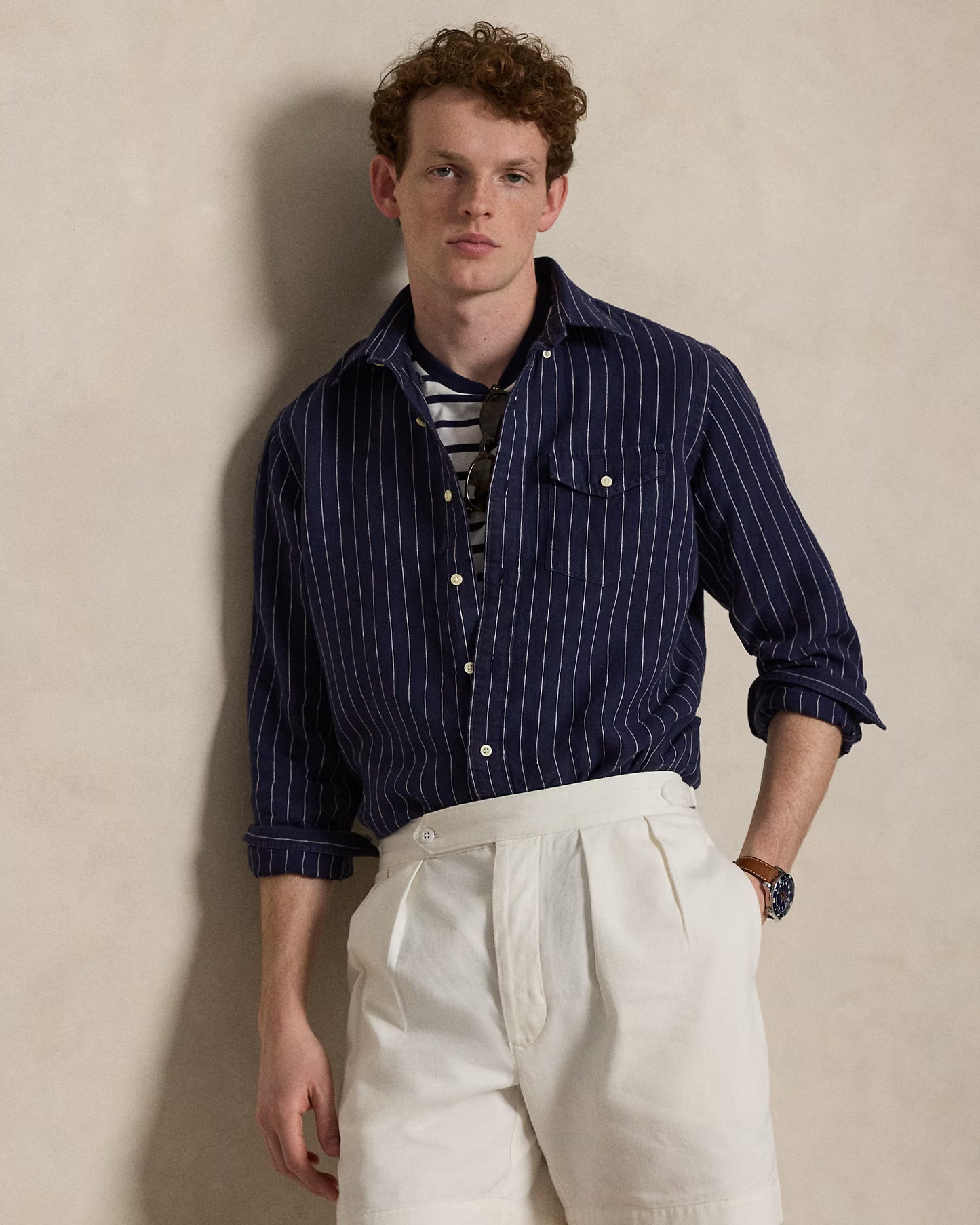 Ralph Lauren Striped Navy White Linen Shirt