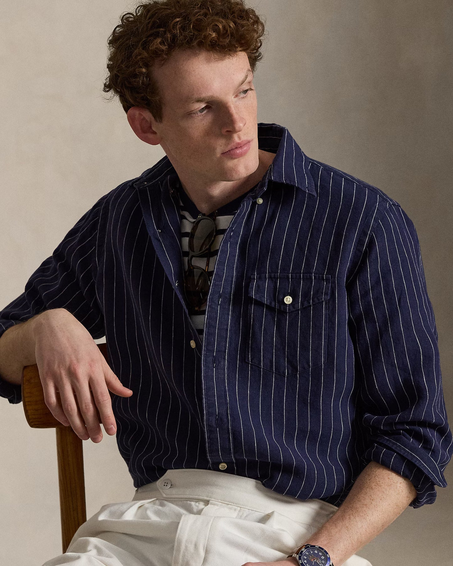 Ralph Lauren Striped Navy White Linen Shirt