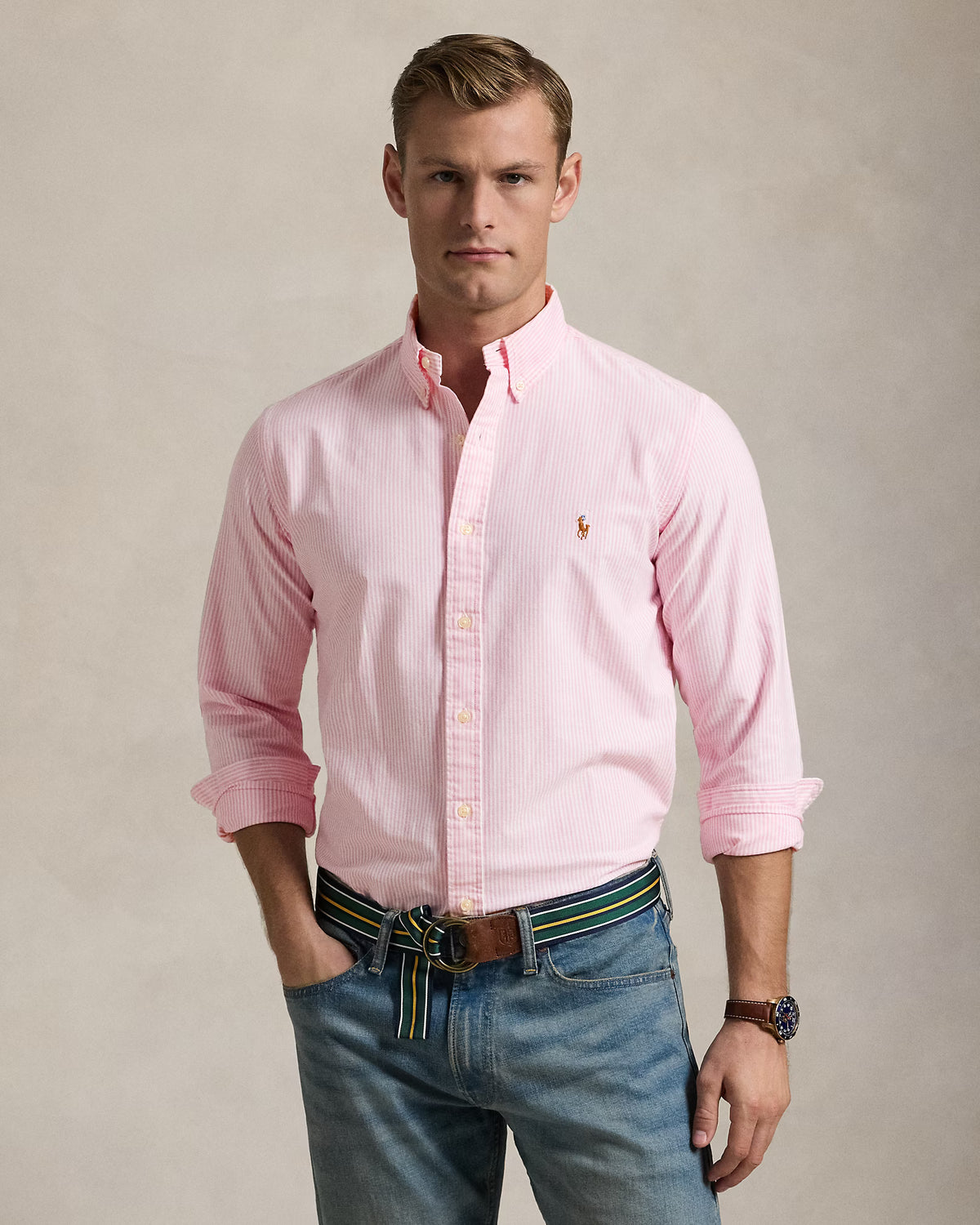 Ralph Lauren Oxford Cotton Striped Pink White Shirt