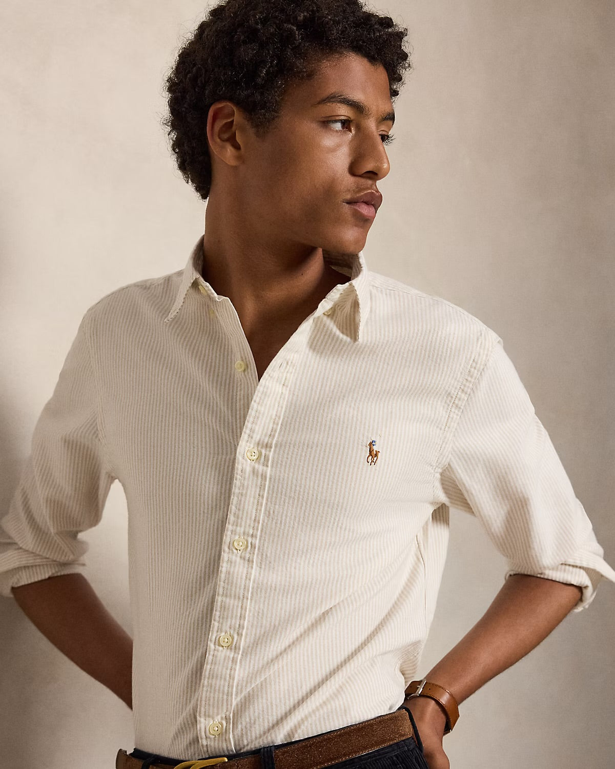 Ralph Lauren Striped Cream White Oxford Cotton Shirt