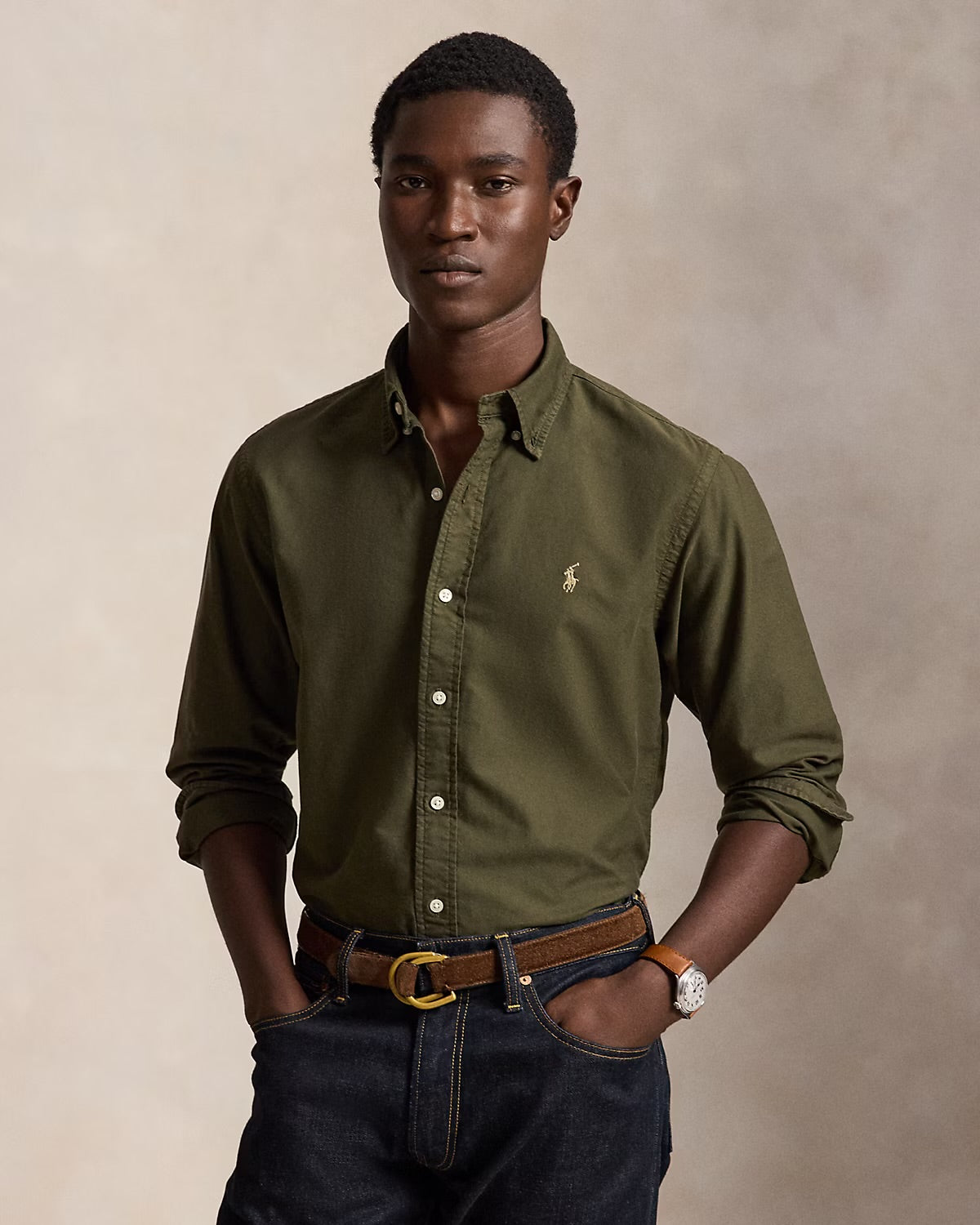 Ralph Lauren Olive Green Oxford Cotton Shirt