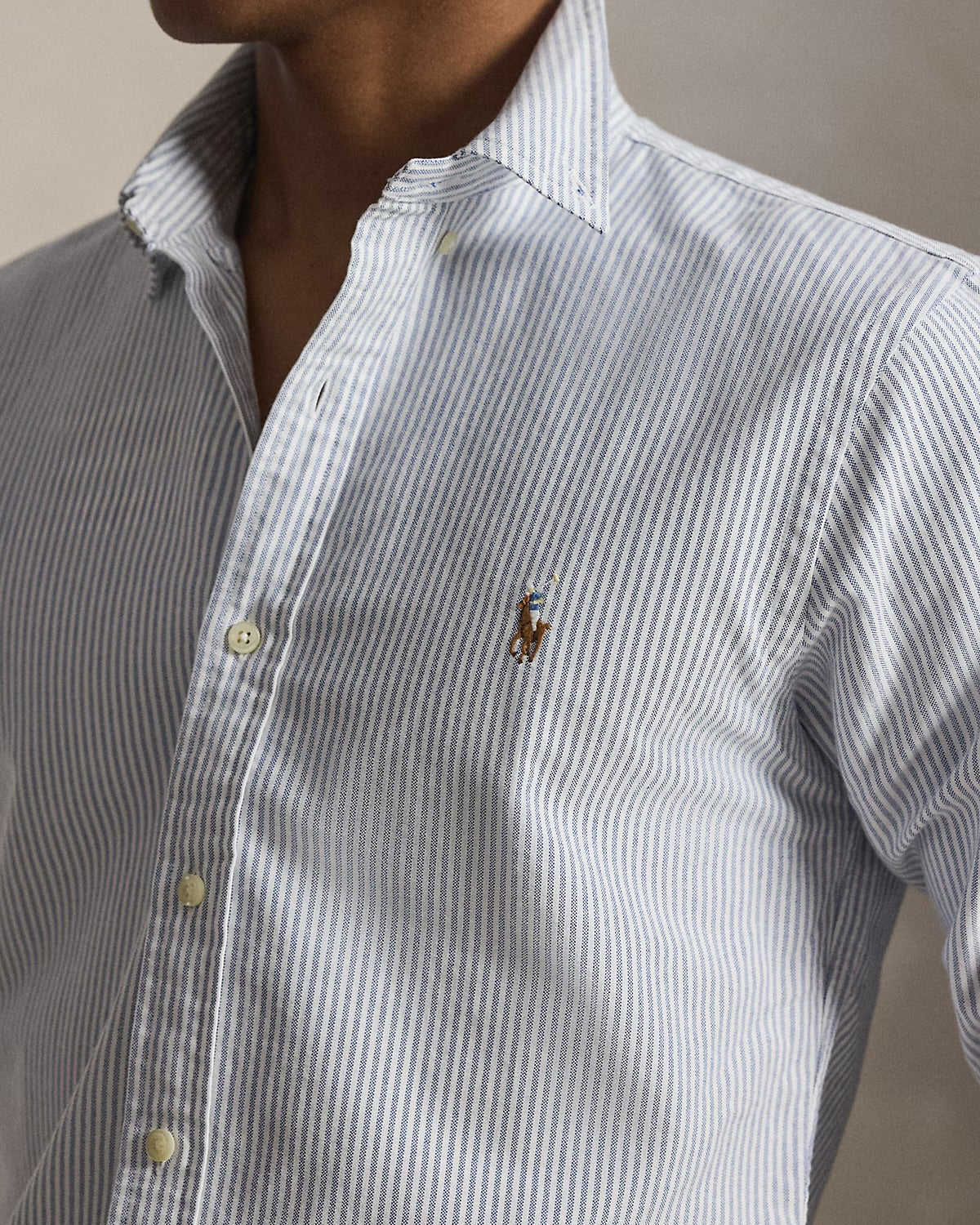 Ralph Lauren Blue White Striped Oxford Cotton Shirt