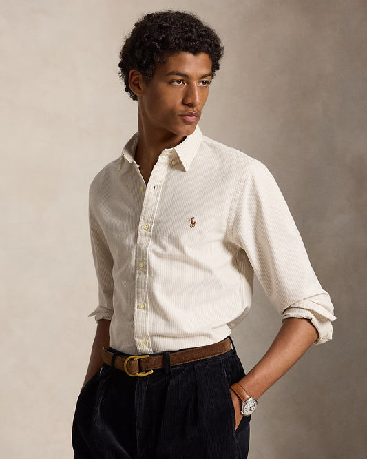 Ralph Lauren Striped Cream White Oxford Cotton Shirt