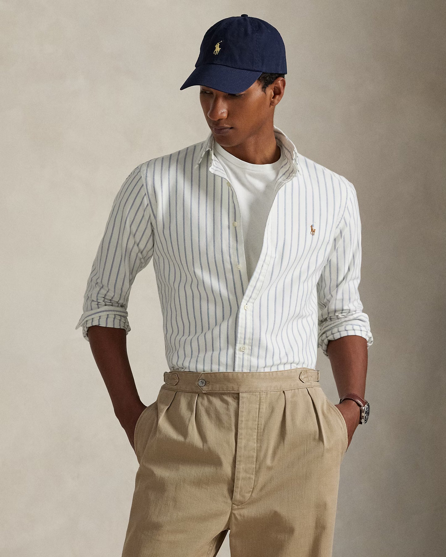 Ralph Lauren White Blue Striped Oxford Cotton Shirt